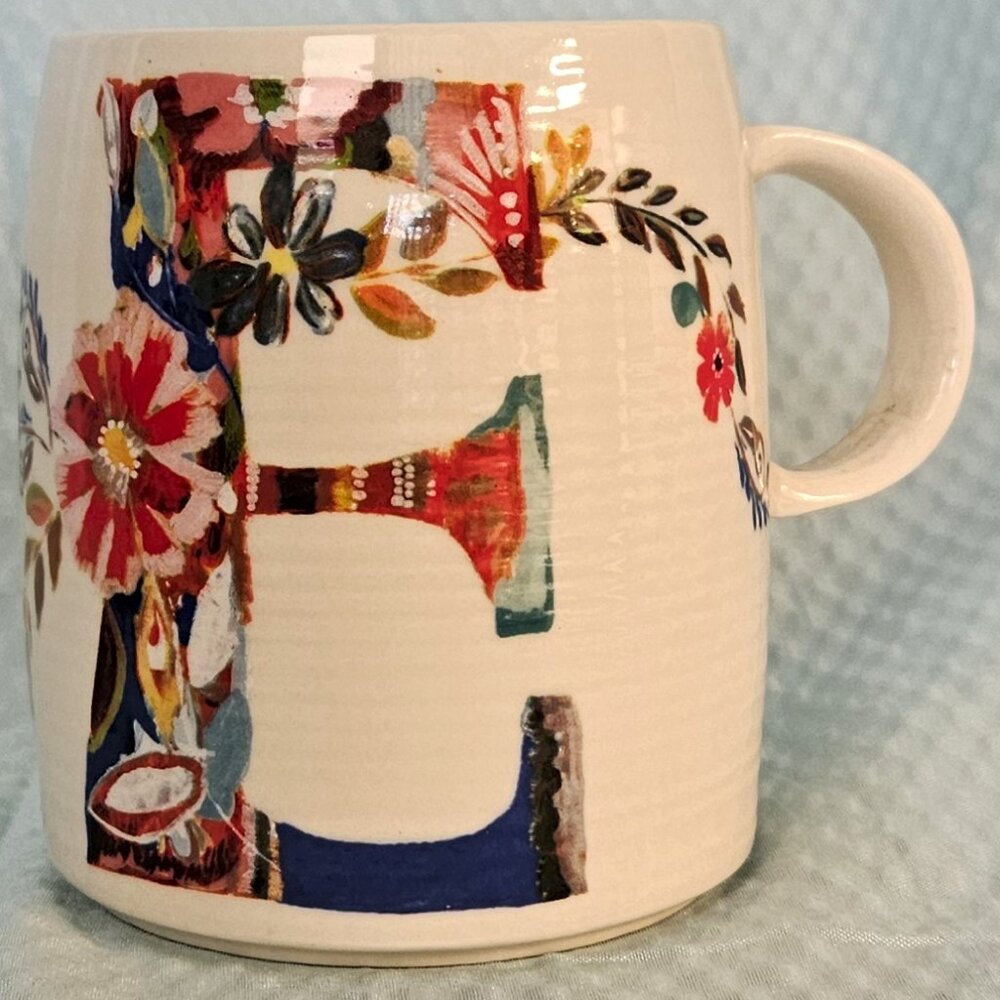 Anthropologie Starla M. Halfmann Botanical Monogram Mug